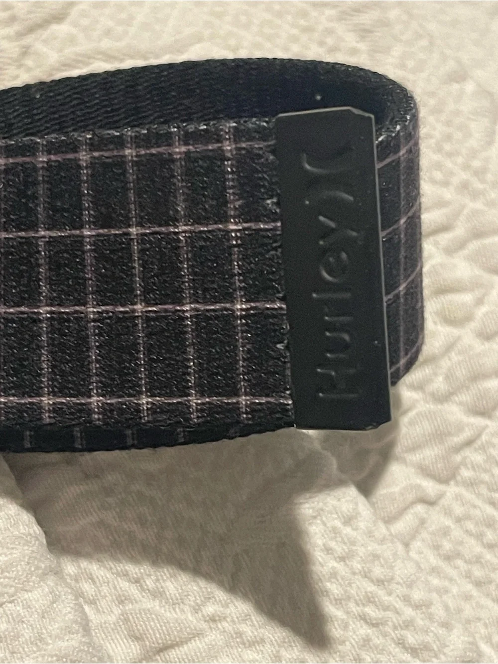 Hurley Black and Gray Plaid Web Belt with Matte Metal Buckle Mens 1.5 wide